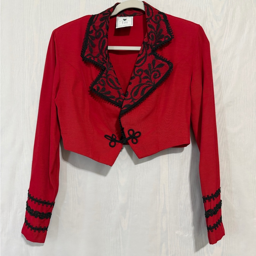 Red Cropped Blazer with Black Detailing